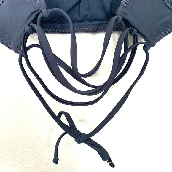 Xhilaration Bikini Top Blue Bralette Crochet Halter Strappy Knit NWT - Picture 9 of 9